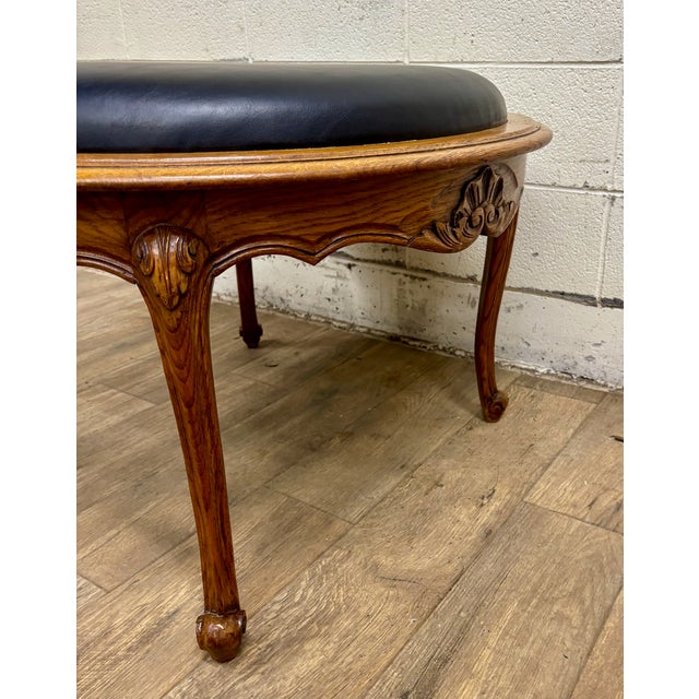 Vintage Louis XV Style Carved Walnut and Vinyl Ottoman or Stool For Sale - Image 9 of 10