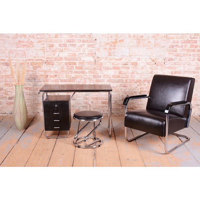 Bauhaus Writing Desk in Oak and Chrome from Robert Slezák, Czech, 1930s For Sale - Image 14 of 16