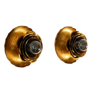 Gilt Water Lily Wall Lamps from Banci Firenze, Italy, 1960s, Set of 2 For Sale