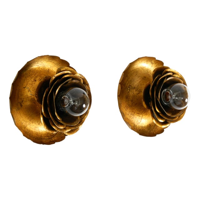 Gilt Water Lily Wall Lamps from Banci Firenze, Italy, 1960s, Set of 2 For Sale
