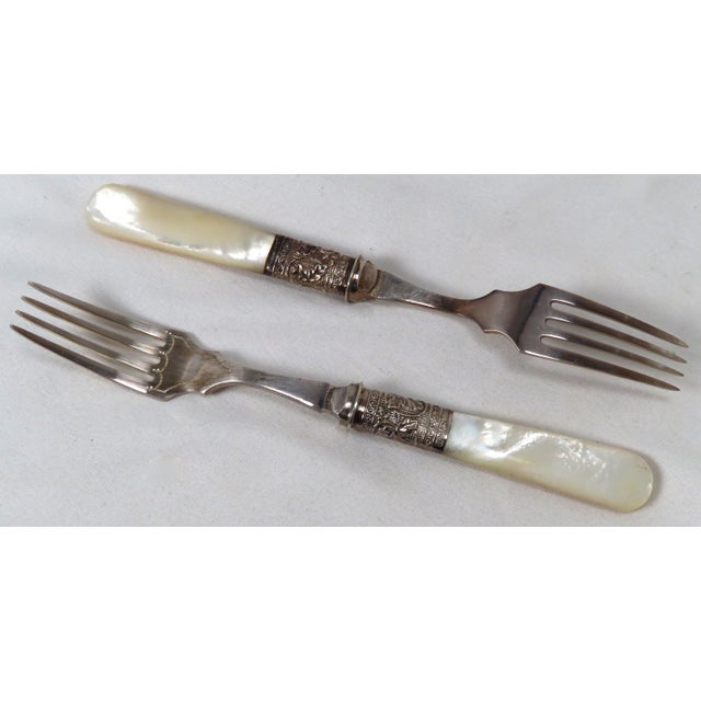 Antique Sheffield Silverplate & Mother of Pearl Fish Serving Cutlery