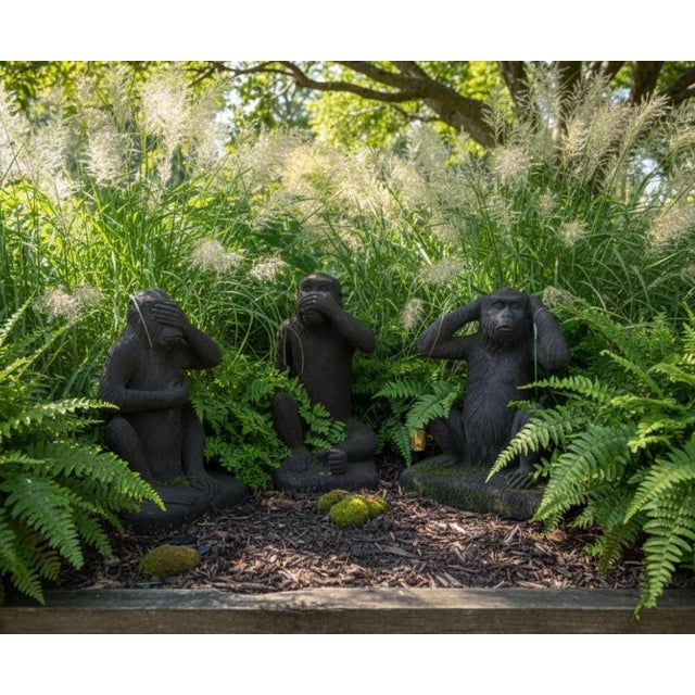 Stone Large Scale "Three Wise Monkeys" Garden Sculptures - Set of 3 For Sale - Image 7 of 7