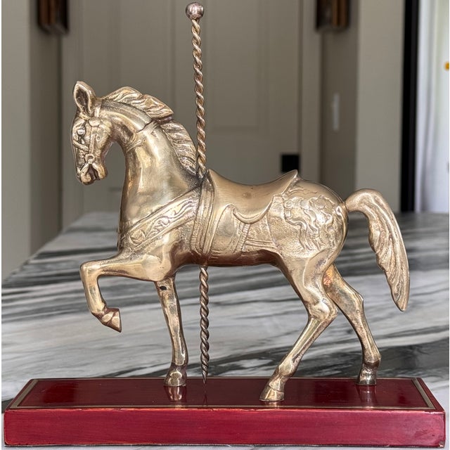 Vintage Solid Brass Equestrian Carousel Horse, Polished For Sale - Image 4 of 8