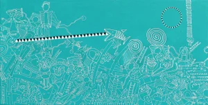 "The Maze" Contemporary Minimalist Painting with Symbols and Shapes by R. Hunt