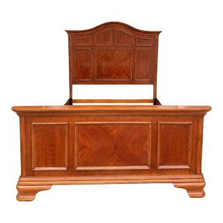 Cherry Finish Queen Size Paneled Bed Frame For Sale