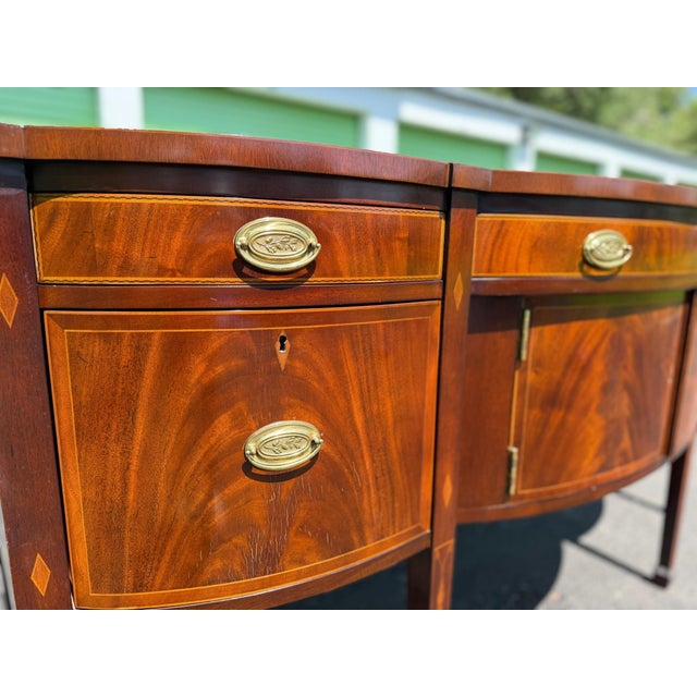 Brass 1990S Kindel Hepplewhite Style Mahogany Serpentine Sideboard For Sale - Image 8 of 11