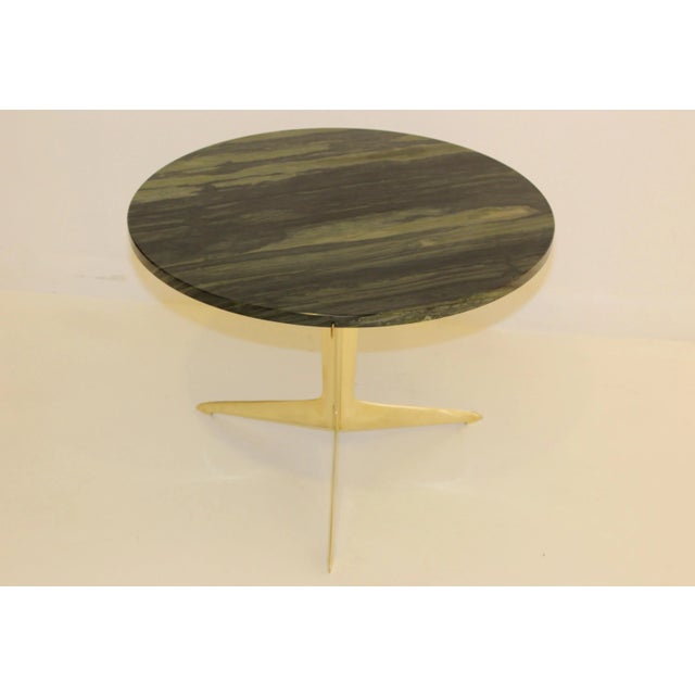 Mid-Century Modern Modernist Italian Brass and Marble Side Table For Sale - Image 3 of 10