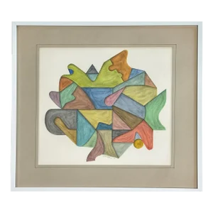 e.j. Hartmann (American, B. 1925) - Vintage Abstract Postmodernist Mixed Media Painting, Signed (1977, Framed)