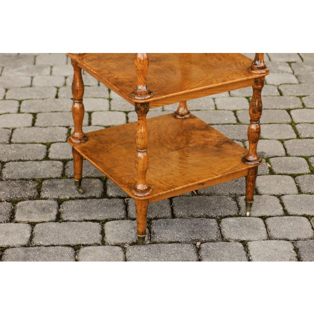 Brown French Burled Walnut Three-Tiered Trolley with Butterfly Veneer, circa 1870 For Sale - Image 8 of 12