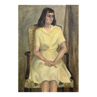 Vintage Realist Portrait of Seated Woman (C. 1950, Oil on Canvas) For Sale
