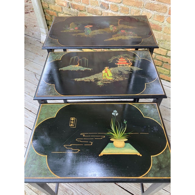 Chinoiserie Stately Vintage Nesting Tables - Set of 3 For Sale - Image 4 of 10