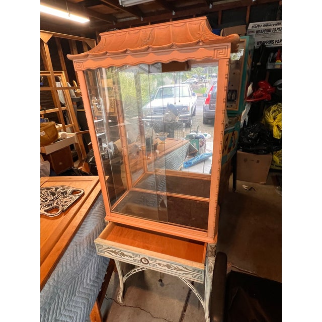 Glass Chinoiserie Lighted Curio Cabinet For Sale - Image 7 of 11