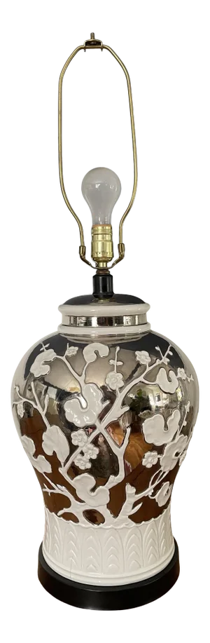 Mid Century Chinoiserie Mercury Glass Ginger Jar Lamp