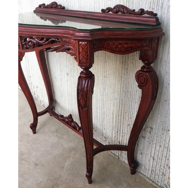 20th Century Fancy Rococo Style Italian Carved Mahogany and Glass-Top Console For Sale - Image 10 of 13