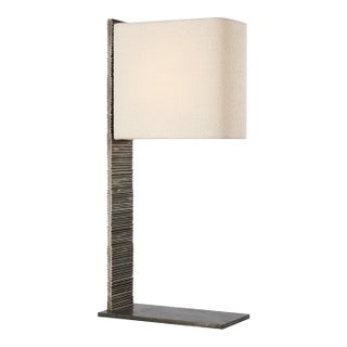 Anne-Marie Barton by Visual Comfort Signature Fumar 34" Statement Table Lamp in Ridged Graphite with Bouclé Shade For Sale
