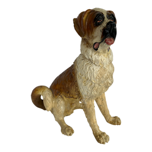 1940s Large Ceramic Folk Art Figurine of St Bernard Dog