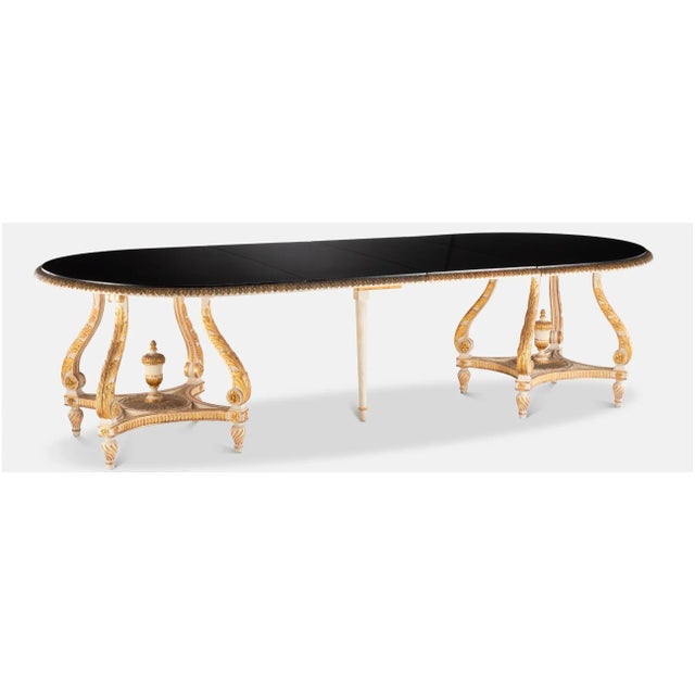 1940s French Louis XVI Creamy White Black Gilt Wood Double Pedestal Extension Dining Table by Maison Jansen Paris For Sale In Dallas - Image 6 of 18