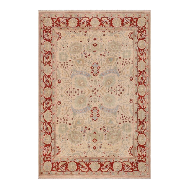 Oriental Ziegler Beige Rust Hand-Knotted Wool Rug - 9'0'' X 11'11'' For Sale