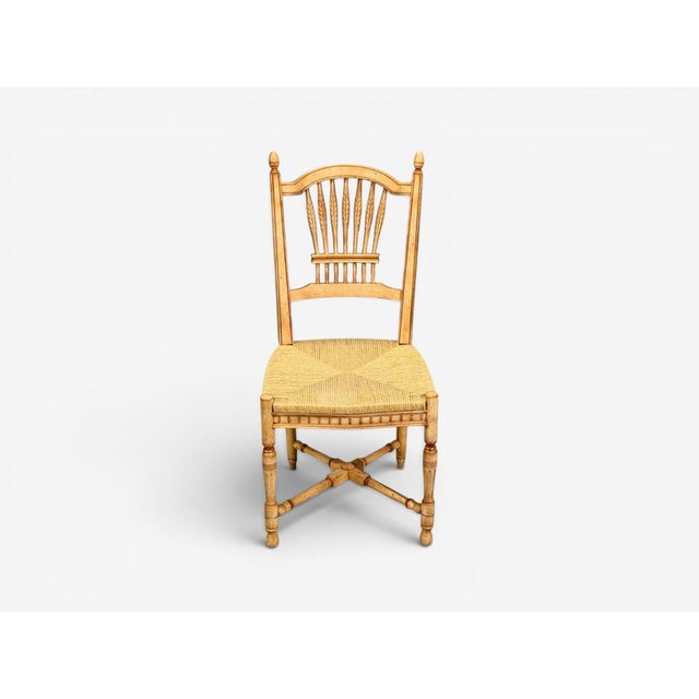 Regency, Four Dining Chairs, Painted Wood, Straw, Fabric, Usa, 1940s For Sale - Image 9 of 15