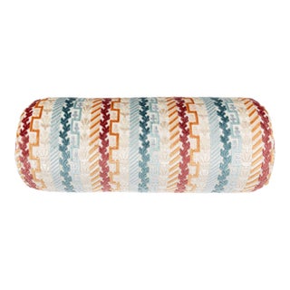 Scalamandre 21" x 7" Villelaure Bolster Pillow in Orange Teal For Sale