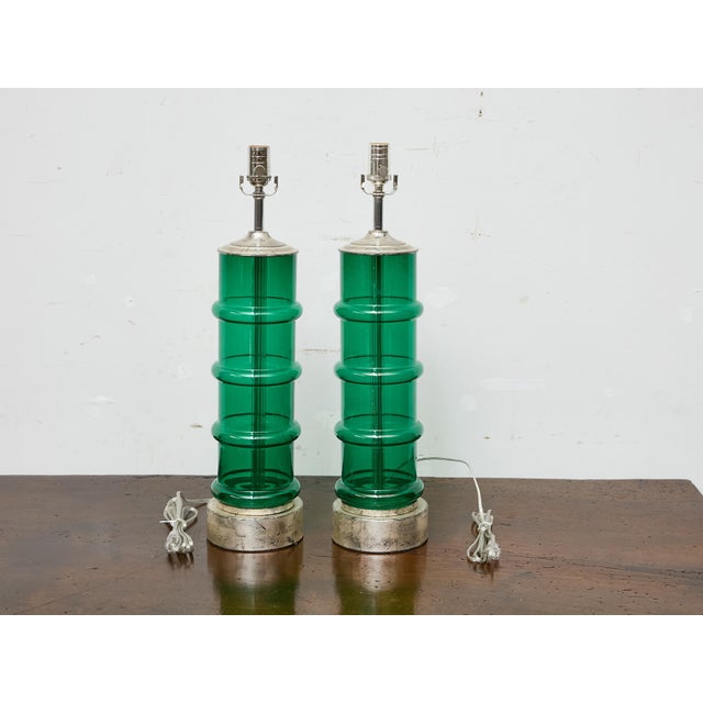 This striking pair of Italian Midcentury table lamps brings sculptural presence and vibrant color to any interior. Crafted...