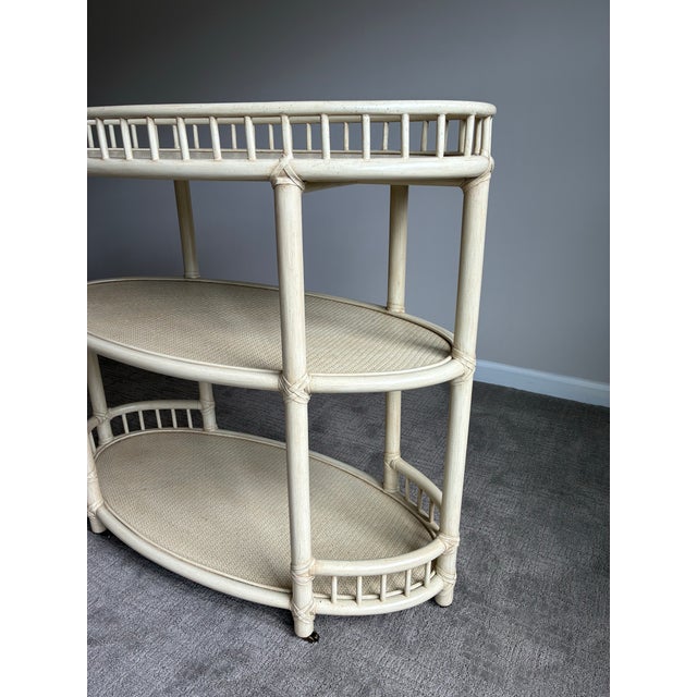 Vintage McGuire Faux Bamboo 3 Tier Oval Bar Cart For Sale In Charlotte - Image 6 of 8