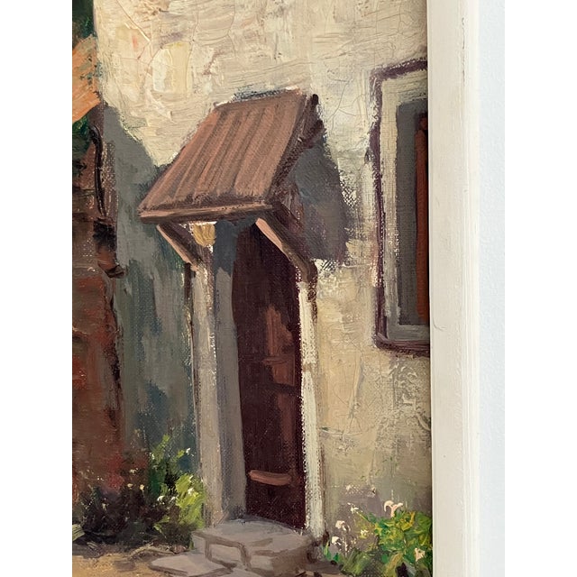 Textile Italian Coastal Village Oil Painting, Attributed to Garelli, Mid-Century For Sale - Image 7 of 11