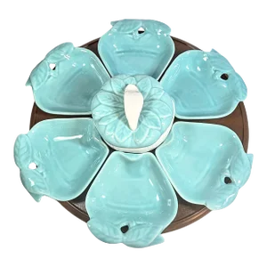 Mid Century Turquoise Pear Entertainment Set - Set of Eight