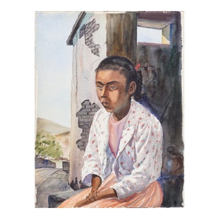 "Portrait of a Young Mexican Girl" Impressionist Watercolor on Paper by Joseph Yeager 1950s For Sale