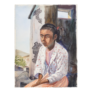 "Portrait of a Young Mexican Girl" Impressionist Watercolor on Paper by Joseph Yeager 1950s