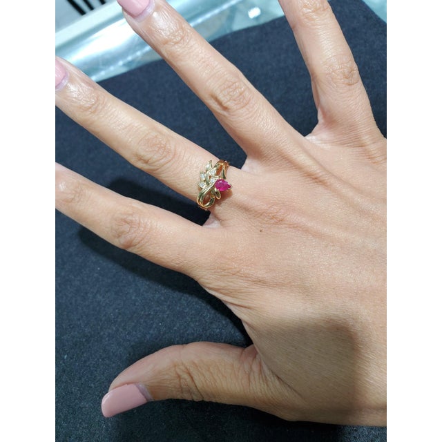 ♥ Product Summary ♥ Main Stone: Ruby & Diamond Band Material: 14k Yellow Gold Stone Cut: Pear & Round