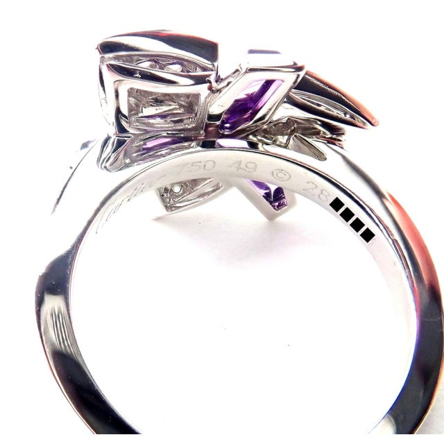 2000 - 2009 Cartier Caresse D'orchidées Orchid Flower 18k White Gold Diamond Amethyst Ring, size 4.75 For Sale - Image 5 of 8