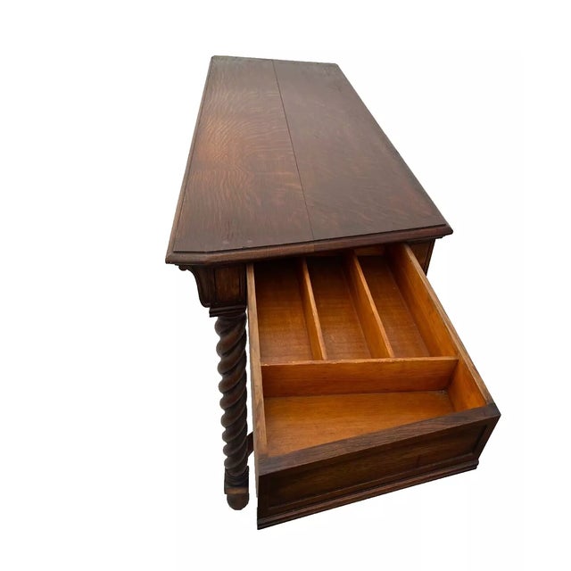 1910s Large Victorian Gothic Sofa Table Console Barley Twist Legs Two