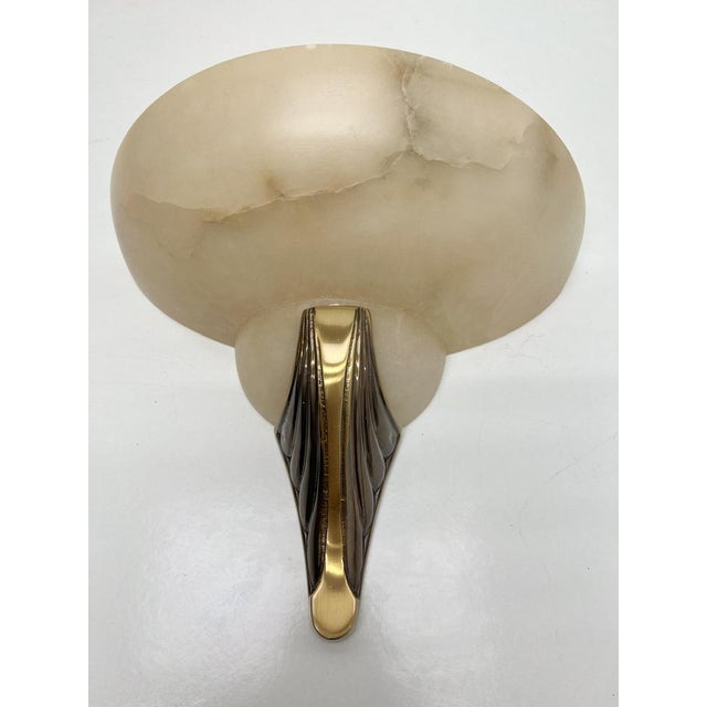 Metal Art Deco Alabaster and Bronze Wall Lamps, 1950s, Set of 2 For Sale - Image 7 of 9