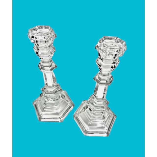 Tiffany and Co. Tiffany & Co. Crystal Candlestick Acid Etched Mark - A Pair For Sale - Image 4 of 9