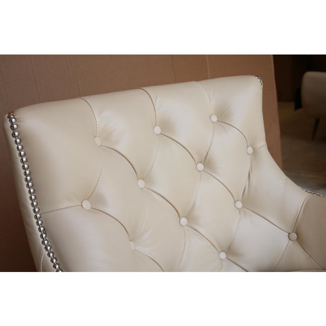 Animal Skin Wellington Antique Ivory Leather Chair For Sale - Image 7 of 9