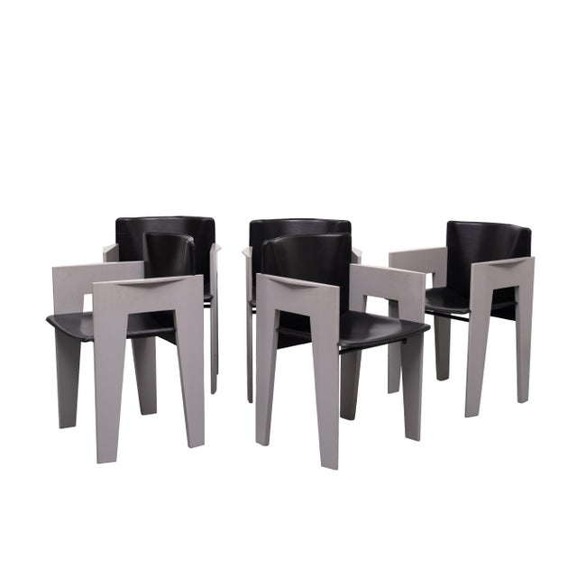 1980s Leather & Wood Dining Chairs by Arnold Merckx for Arco, 1980s, Set of 5 For Sale - Image 5 of 18