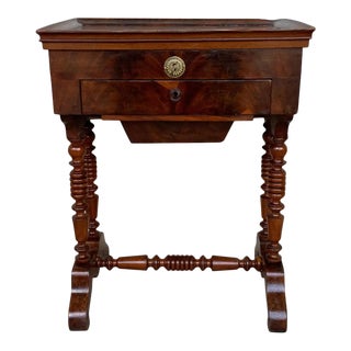 Antique Victorian C1880 Inlaid Burl Walnut Amboyna Work Side Sewing Table Box For Sale