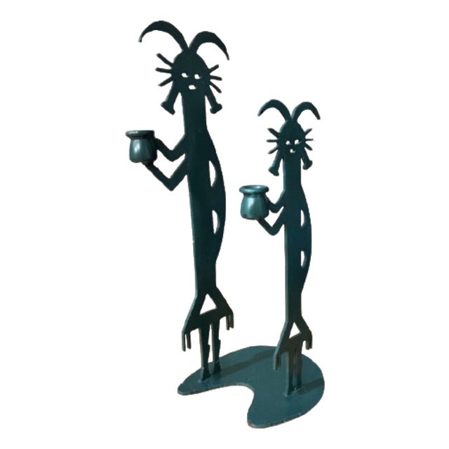 Vintage Southwest Large Figural Metal Art Candle Holders For Sale