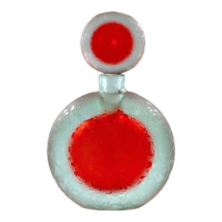 Vintage v. Nason & C. Murano Corroso Art Glass Red Flask Bottle & Stopper, 1960s For Sale