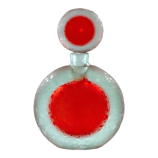 Vintage v. Nason & C. Murano Corroso Art Glass Red Flask Bottle & Stopper, 1960s For Sale