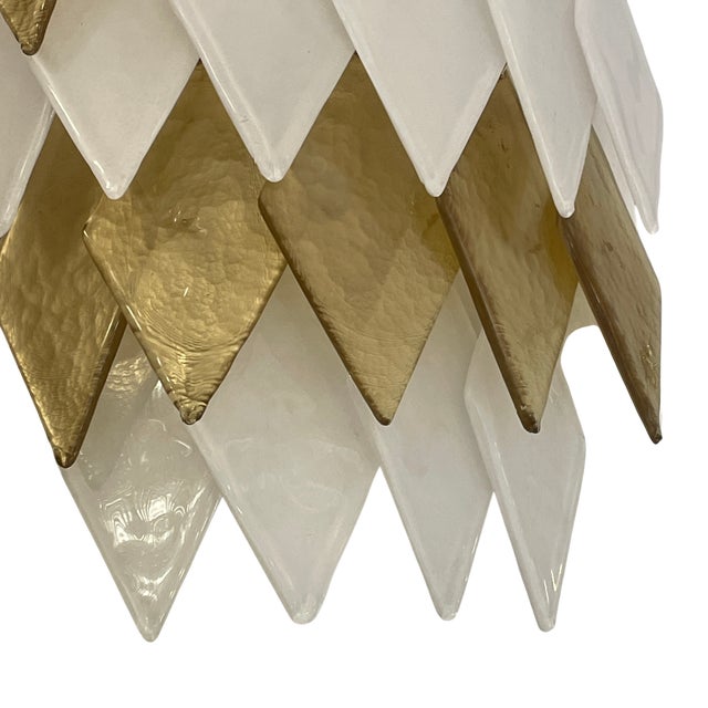 Murano Glass Wall Sconces in Gold and White Rhombuses, Set of 2 For Sale - Image 7 of 8
