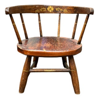 Antique Children’s Windsor Chair with Painted Gold Accents For Sale