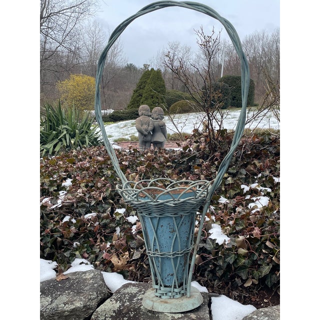Blue Antique Victorian Floral Wicker Basket For Sale - Image 8 of 8