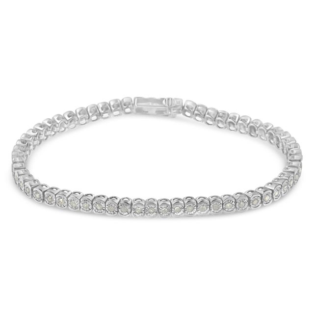 Contemporary .925 Sterling Silver 1.0 Cttw Diamond Miracle-Set Cut-Circle 7" Tennis Bracelet (I-J Color, I2-I3 Clarity) For Sale - Image 3 of 6