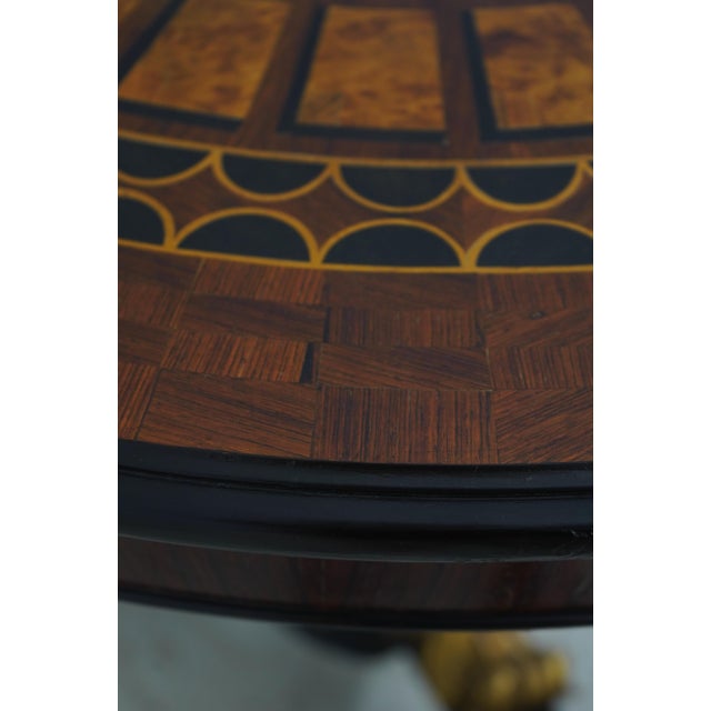 Italian Regency Round Black & Gold Inlaid Center Table For Sale - Image 4 of 14