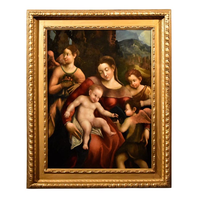 School of Antonio Allegri / Il Correggio, Madonna and Child, 1580, Oil on Board For Sale