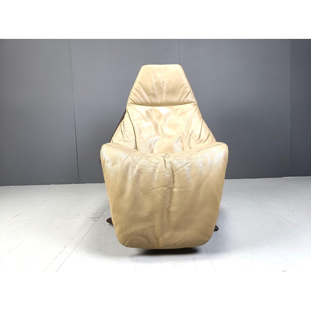 Set of Vintage Leather Swivel Chair and Ottoman, 1970s For Sale - Image 6 of 11