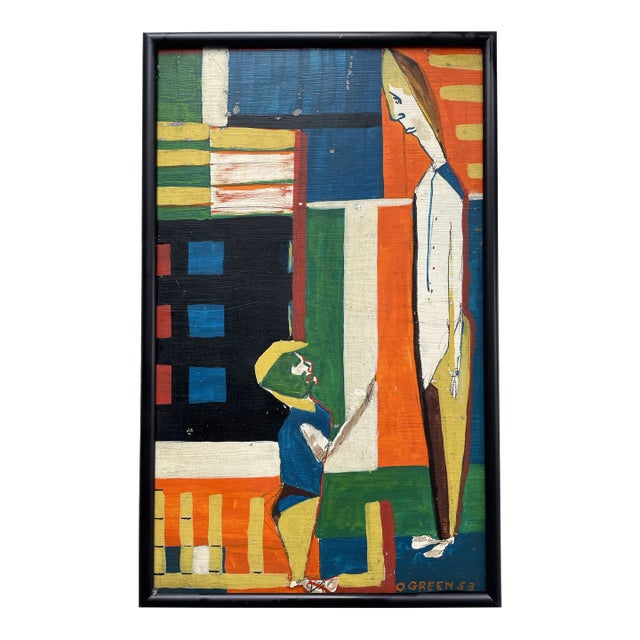 Mid Century Modern Oliver Green Painting For Sale