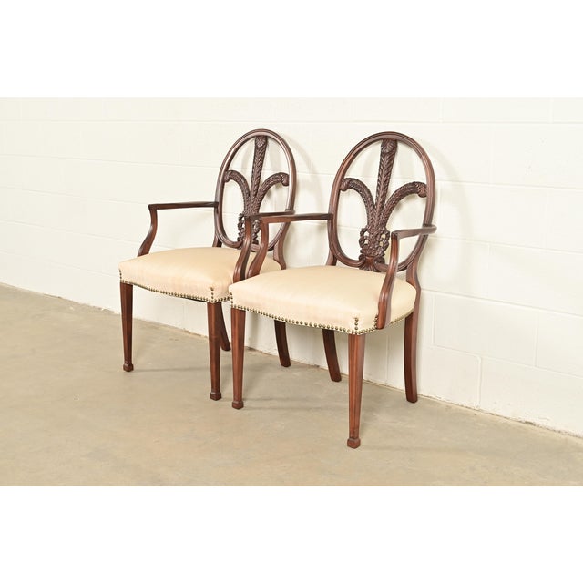 French Romweber Antique French Regency Louis XVI Carved Mahogany Armchairs or Dining Chairs, Pair For Sale - Image 3 of 14